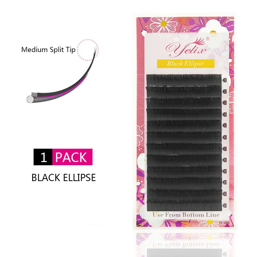 

Yelix Black Flat Lashes Extension Mink Eyelash Fake Eyelashes Extensions Split Tips Natural Soft False Matte Ellipse Lash Makeup