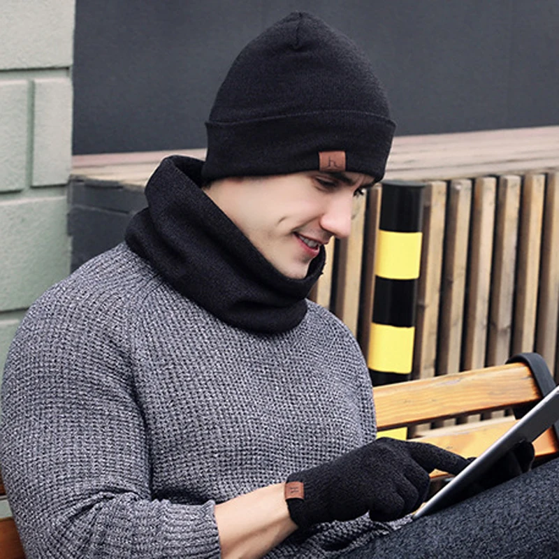 LAAMEI 3 шт. вязаная шапка перчатки шарф набор для мужчин зимняя мода мягкая теплая Повседневная Кепка в стиле унисекс наборы шарфов подарок на открытом воздухе
