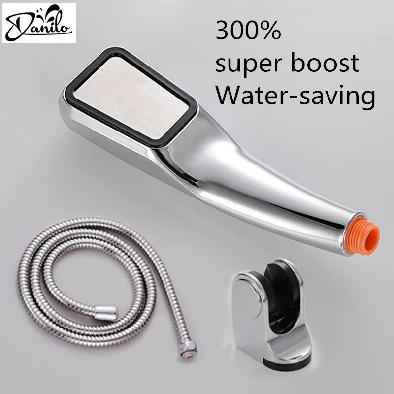 

Water Saving Shower Head 300 Hole ABS Chrome Pressurized Hand-held Hand Showers Ducha Water Booster Showerhead Hose And Base