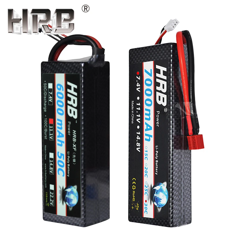 

HRB 7.4V 5200mah 6000mah 7000mah XT60 T Banana Plug 11.1V Orange Hard Case 60C For Axial SCX10 TRX4 Cars Boat Quadrocopter 1/10