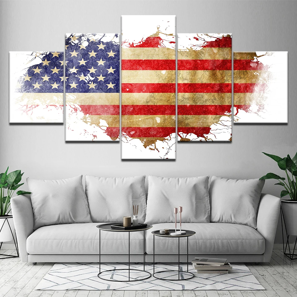 Us 5 88 40 Off Modern 5 Panel American Flag Canvas Painting Wall Art Modular Hd Printed Poster Bedroom Living Room Home Decor Picture Mural In