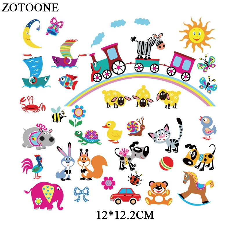 ZOTOONE Iron On Cartoon Animal Patches For Kids Clothes DIY Accessory Decoration Heat Transfer Vinyl Patches Set Gift For Body D