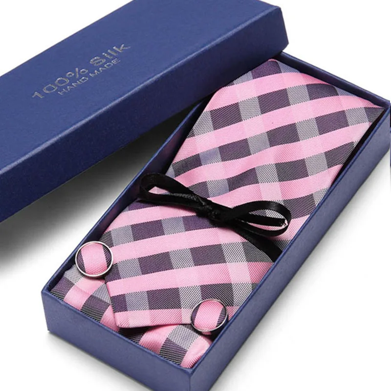 

Mens Ties 40 Styles Tie Hanky Cufflink Set Men's Business Gift Ties For Men Pink Plaid Ties Men wedding party Free Shipping