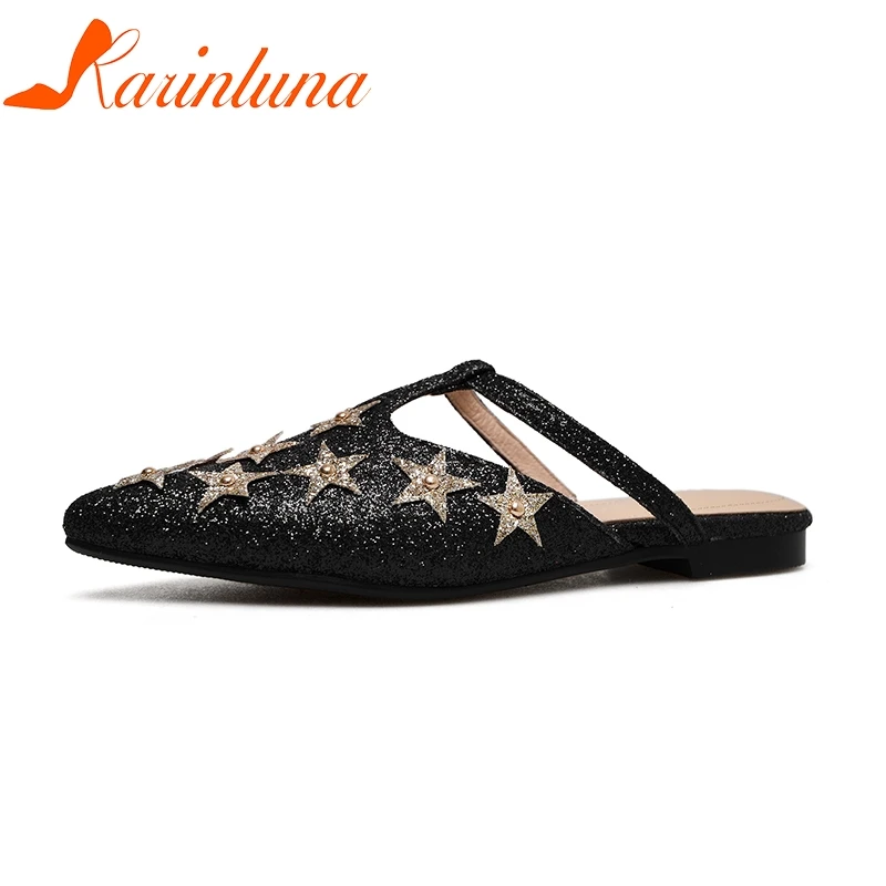 

KARINLUNA Plus Size 34-43 2018 New Patchwork Woman Shoes Slip On Women Shoes Star Appliques Summer Sandals