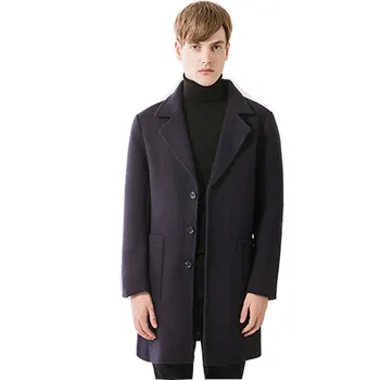 

Men's Wool Jackets Deep purple coat Winter Cashmere Jacket Man Long Section Single Breasted Overcoat Turn-down Collar Casual