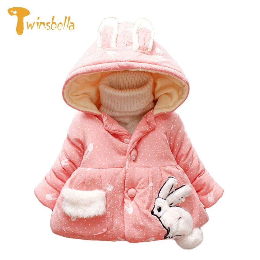 TWINSBELLA Children Warm Down Jacket 2018 New Cute Rabbit Cartoon Animals Print Costume For Kids Baby Girls Cotton Winter Coat