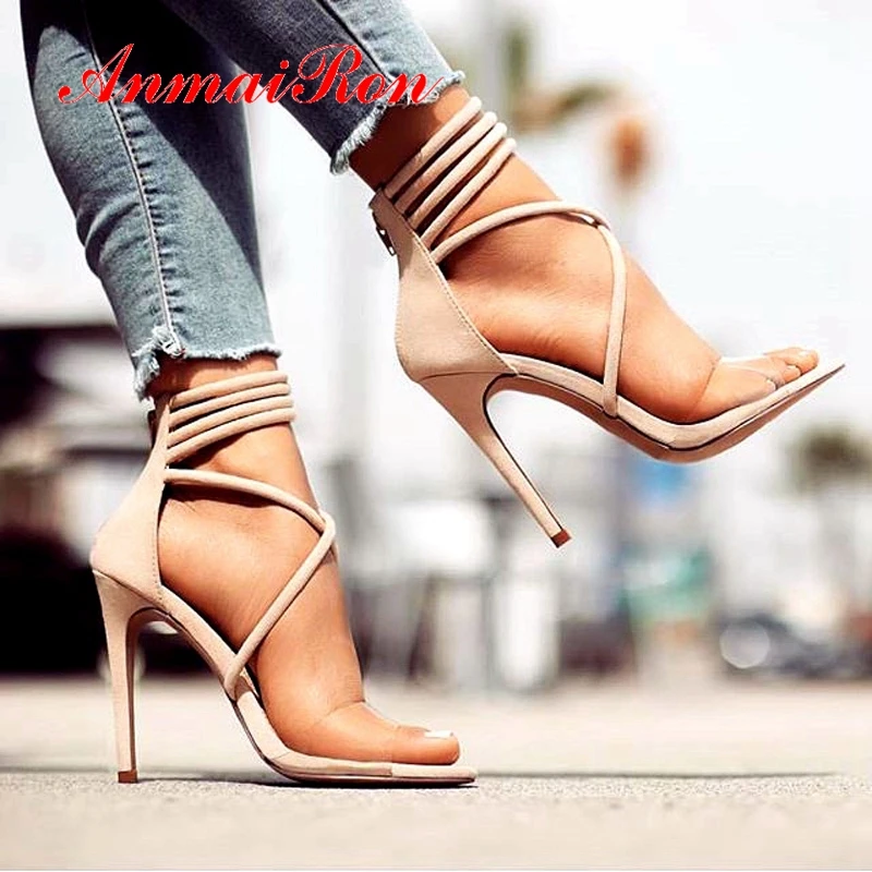 

ANMAIRON 2019 New Arrival Fashion Super High Sandals Solid Zip Basic Party High Heels Sandals Women Size 34-43 LY2013