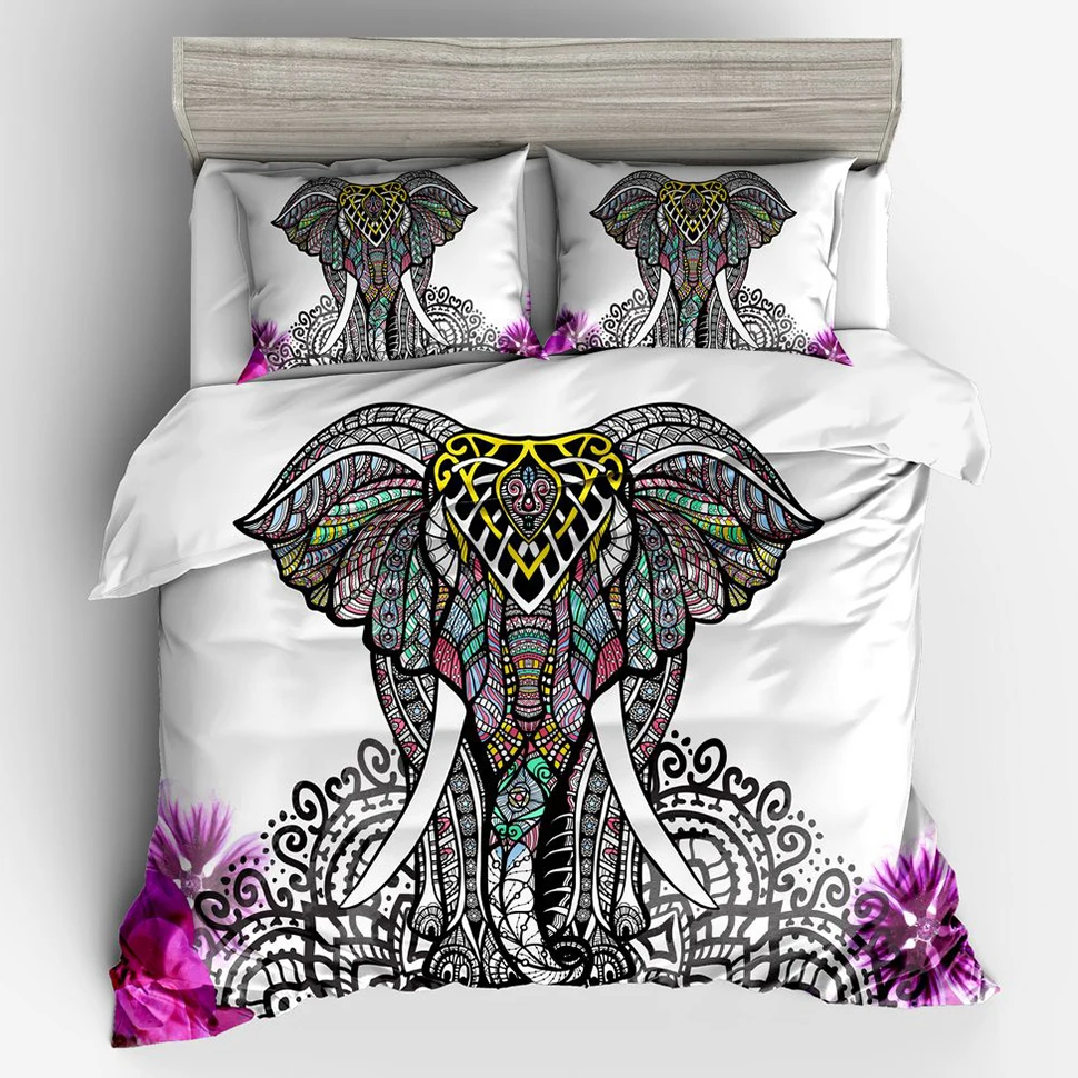 

Black White Bohemian Elephant Printed 2pcs 3pcs Duvet Cover Set Twin Full Queen King Bed Linen Bedding Sets(No Sheet No Filling)