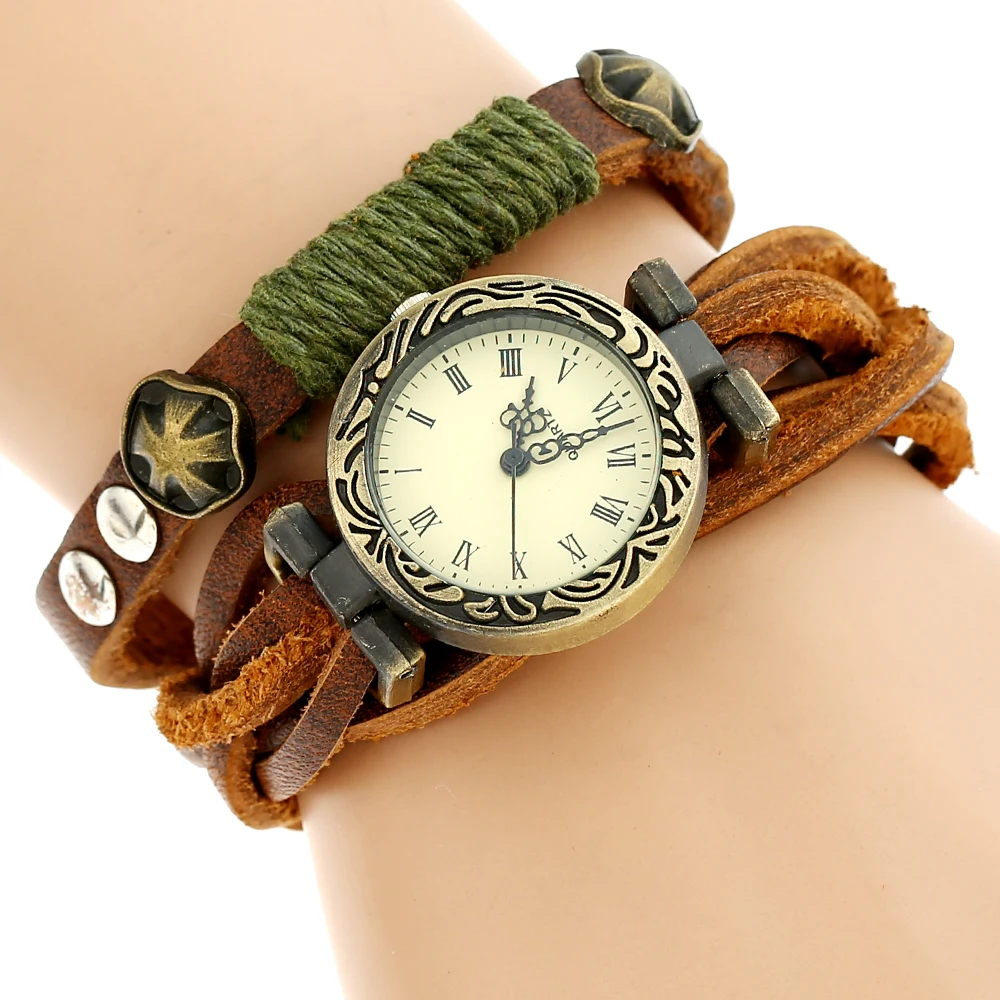 

NEW Genuine Leather Watch Woman Retro Bronze Rim Rectangular Dial Wristwatch Woman Lady Casual Dress