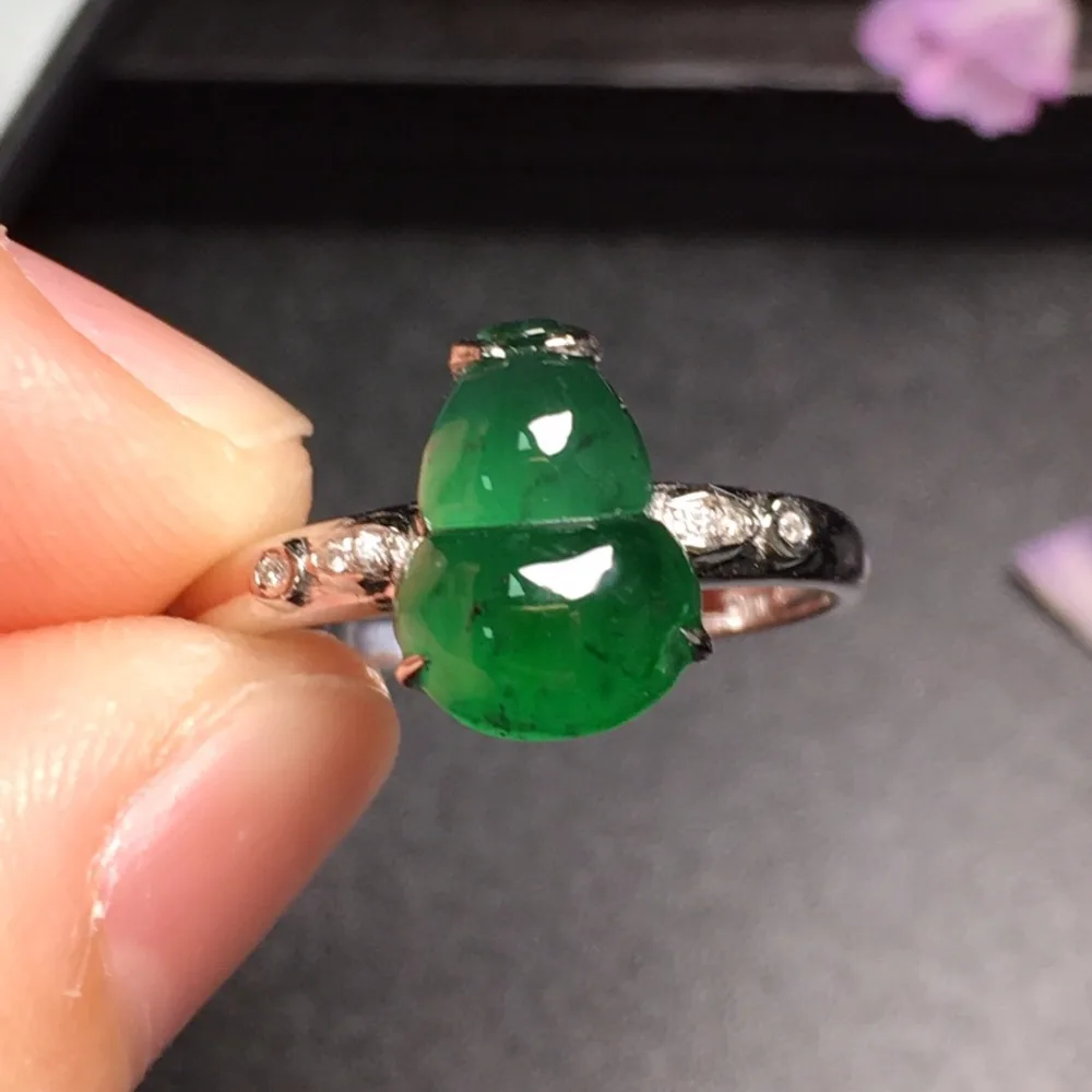 

Collection Real 18K White Gold AU750 100% Natural Green Jadi Jade Gemstone round Rings Burma Origin for Women Gift