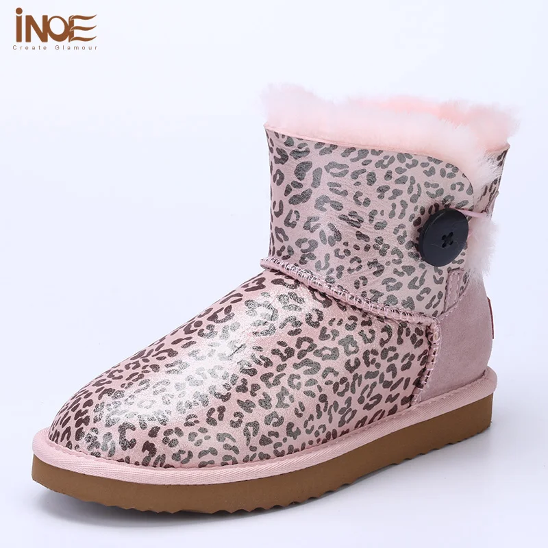 

Fashion real sheepskin leather wool fur lined ankle short snow boots with button for women winter shoes waterproof free shipping