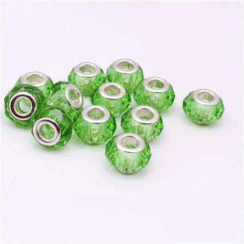 Light green 50 шт посеребренные ограненные стеклянные бусины с большим отверстием, подходят для европейских Pandora разделитель браслета, цепочка, ожерелье для изготовления ювелирных изделий - Цвет: Light green