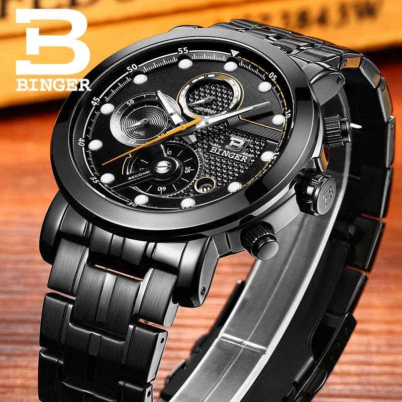 Relogio Masculino BINGER мужские s часы люксовый бренд хронограф кварцевые мужские светящиеся часы мужские наручные часы reloj hombre B-9017M2
