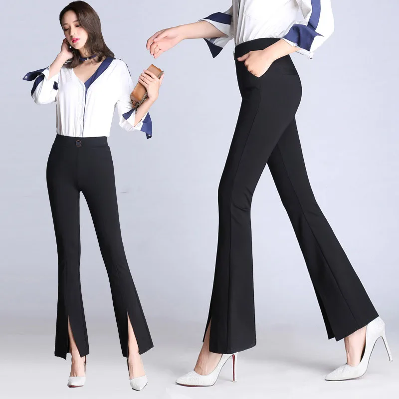 Женские брюки клеш эластичная талия разрез спереди|pants ladies|stretch pantspants elastic |