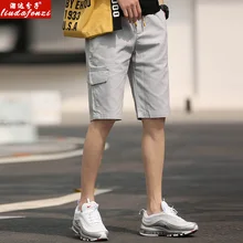 Летние мужские повседневные шорты размера плюс, хлопковые мужские шорты с карманом, модные мужские однотонные шорты с эластичным поясом