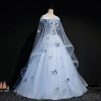 

Hot Light Blue Butterfly Veil Cloak Ball Gown Medieval Renaissance Gown Queen Cos Victorian Dress /antoinette/ Belle Ball