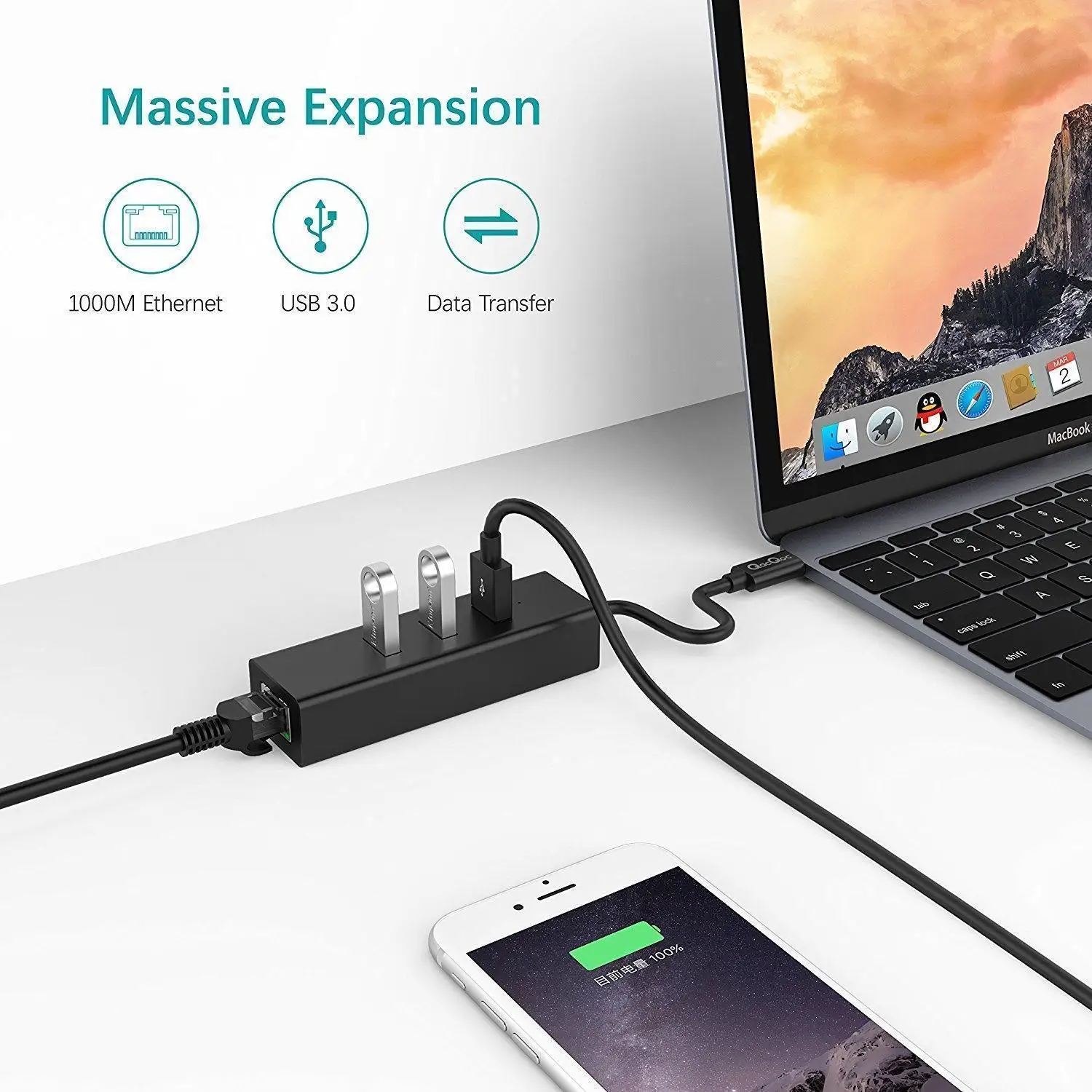 Адаптер с разъемом типа C для Rj45 Lan гигабитный Ethernet usb разветвитель концентратор 3 0