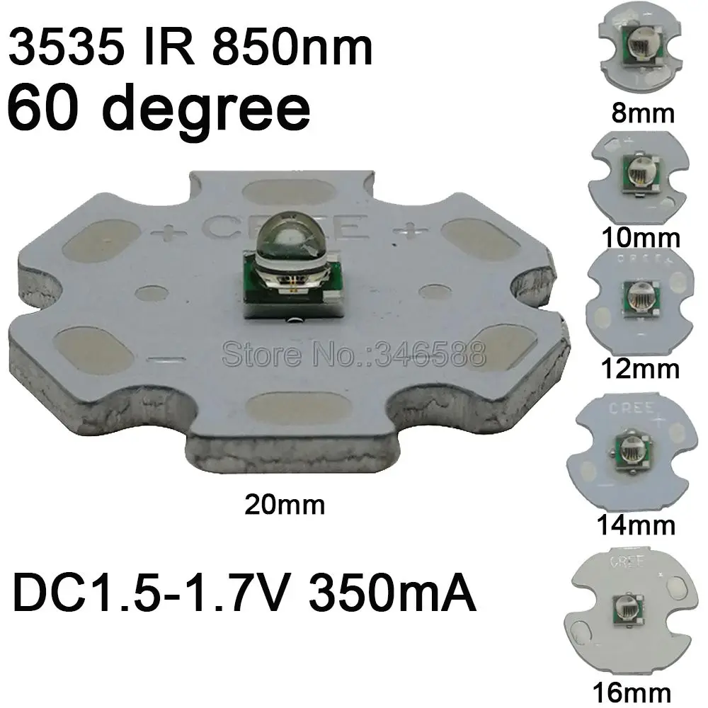 

10pcs 1W 3535 Infrared IR 850nm 60 Degree High Powe LED Light Emitter Diode on 8mm / 10mm / 12mm /14mm / 16mm / 20mm Star PCB