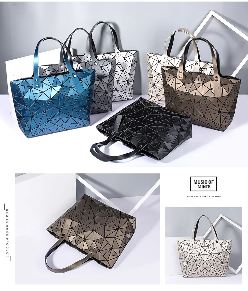 Матовая женская сумка с бриллиантами, сумка-тоут из искусственной кожи с геометрическим рисунком, сумка через плечо, лазерная простая складная сумка, модная повседневная сумка для покупок, bolso