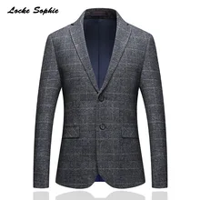 1 шт. мужской плюс размер slim fit blazer куртка 2019 весна хлопок плед двойная Пряжка маленький Блейзер мужские узкие офисные куртки пальто