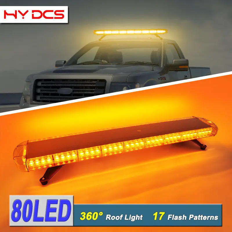 42/" 80W LED Strobe Light Bar Warning Emergency Beacon Roof Wrecker Trucks Amber