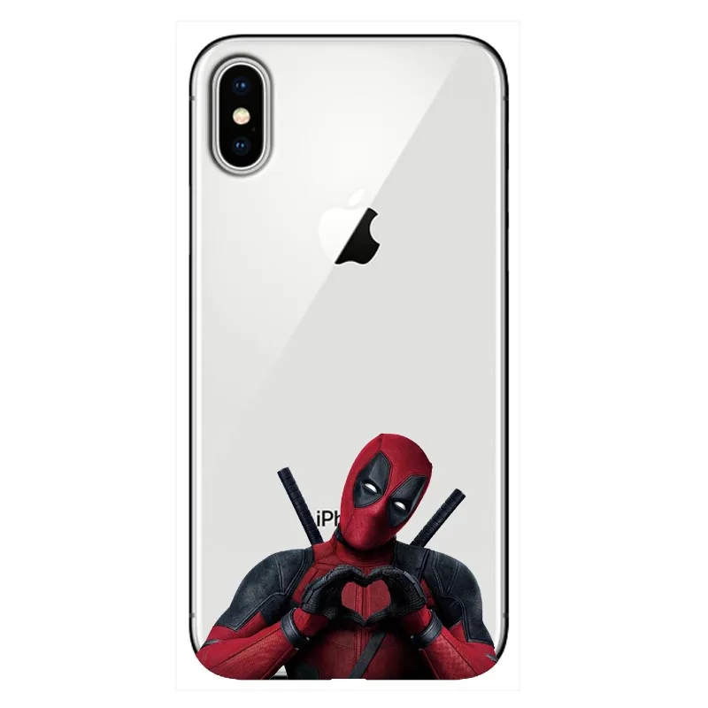 Мягкий чехол из ТПУ с котом и дэдпулом для iPhone 11 11PRO MAX XS 5 6 6S Plus 7 XR 8 8Plus Прошитый