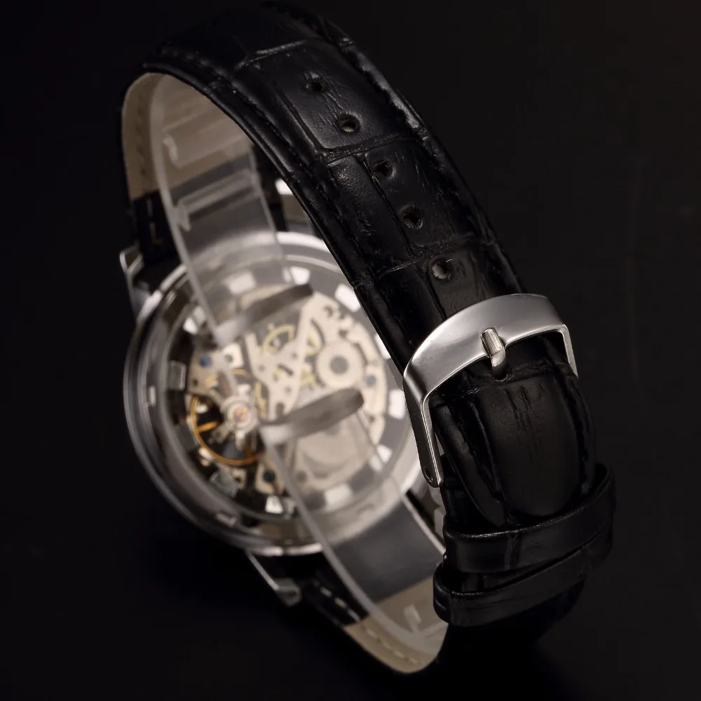 Топ бренд класса люкс SEWOR Черный Скелет механические часы для мужчин прозрачный полые часы мужские кожаные часы Relogio Masculino