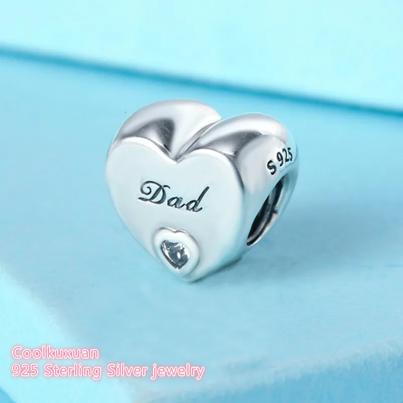 

Autumn Authentic 925 Sterling Silver Dad's Love Charm, Clear CZ Beads heart Beads Fit Pandora Charms Bracelet Diy Jewelry