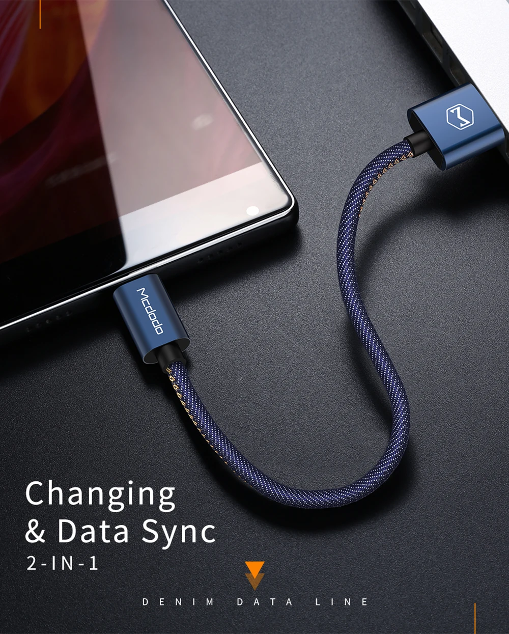 Mcdodo для type-C(USB C) кабель для зарядки и синхронизации данных 2 в 1 из джинсовой ткани 15 см(0,49 фута) мини-кабель для ключей типа C