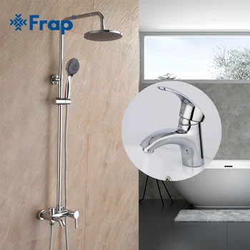 

Frap Bathroom Rainfall Shower Chrome Faucet Deck Mounted Basin Taps Brass Bath Sink Faucets Hot And Cold Water Mixer F2416+F1021