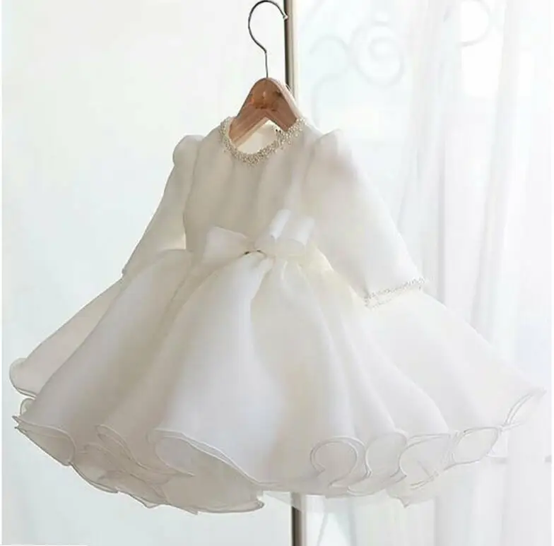 Платье с длинными рукавами для маленьких девочек; платья для крещения для девочек; платье для первого дня рождения, свадьбы; одежда для крестин; Одежда для младенцев