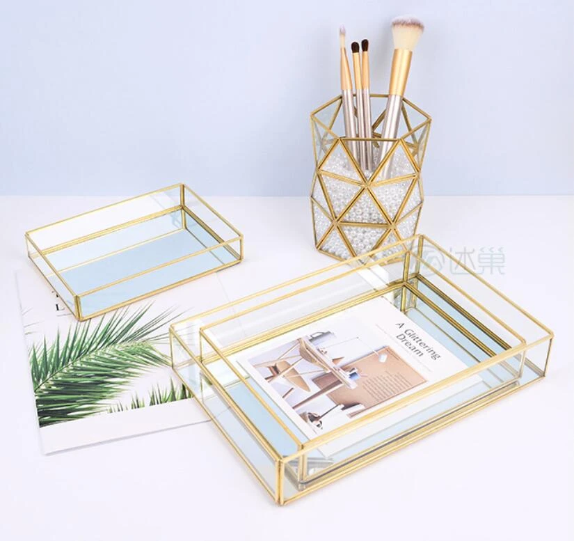 Caja De Recuerdos De Cristal Con Fondo De Espejo Vintag... Caja De Recuerdos De Cristal Con Fondo De Espejo Vintag...