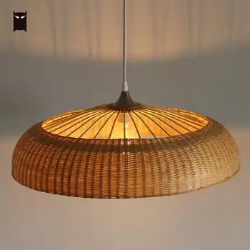 

60cm Bamboo Wicker Rattan Ring Shade Pendant Light Fixture Rustic Vintage Primitive Hanging Lamp Design Restaurant E27 E26 Bulb