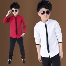 Camisetas rojas para niños de 4 a 15 años, Blanco sólido clásicos de algodón, camisa de manga larga, ropa de otoño, gran oferta, primavera 2019