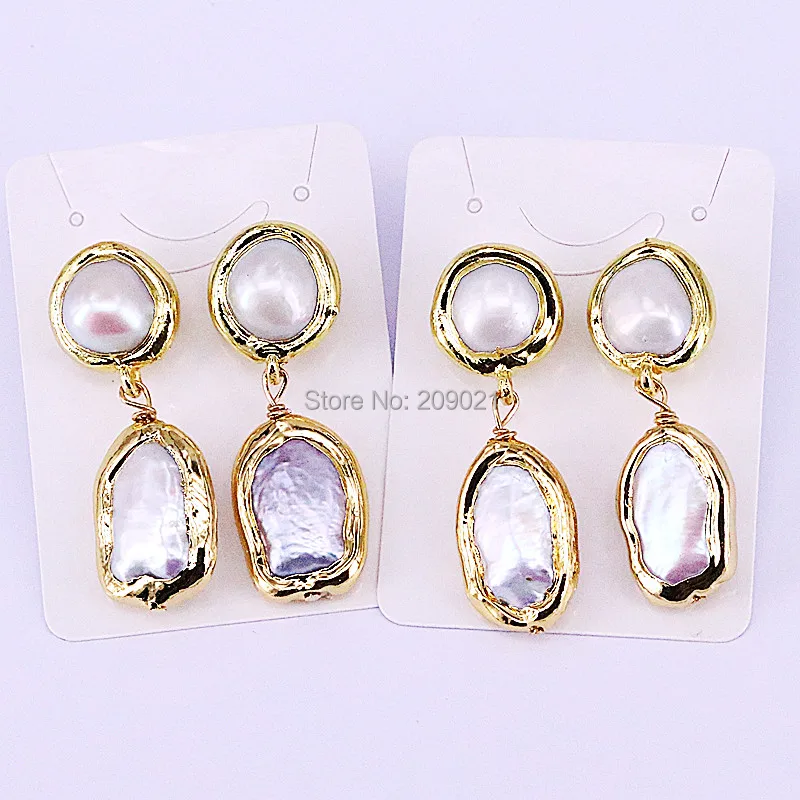 

4Pair Natural Pearls Earring Metal Plated Gold Freshwater Pearls Dangle Earrings Fashion Jewelry For Women