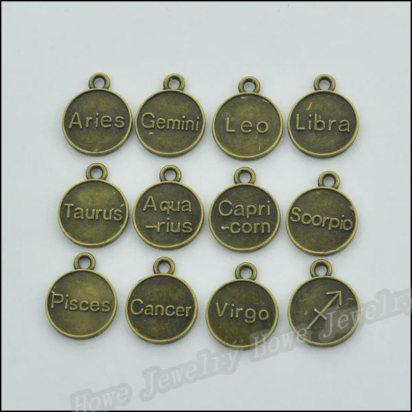

mix 204pcs charm Round Zodiac Constellation Pattern Antique bronze Zinc Alloy Fits Bracelet Necklace DIY Metal Jewelry Findings