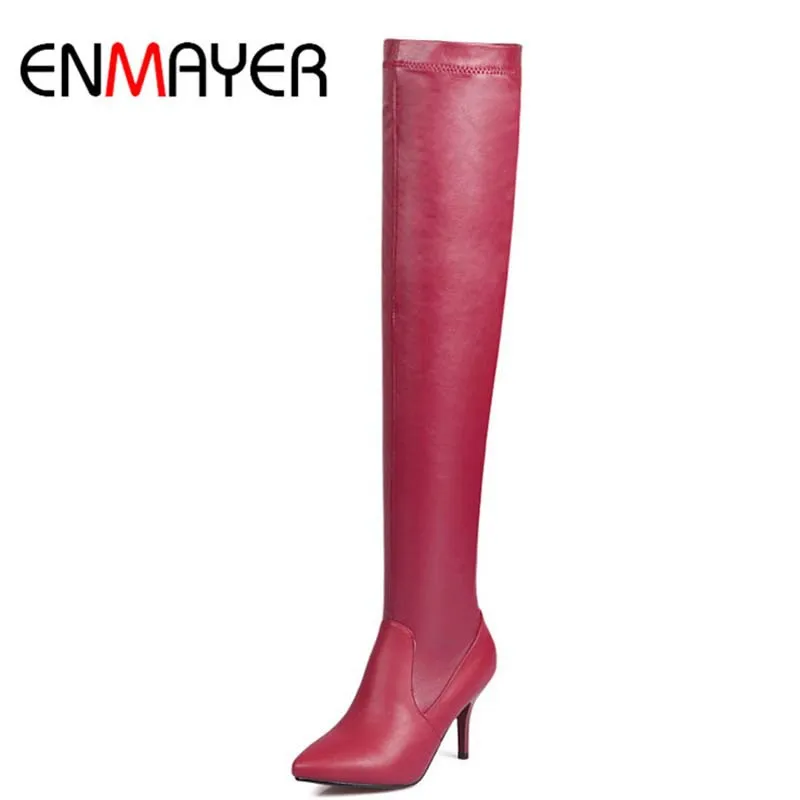 

ENMAYER Fashion Women Boots The Knee High Boots Autumn Winter High Heels Boots Platform Pointed Toe Women Black High Boots Women