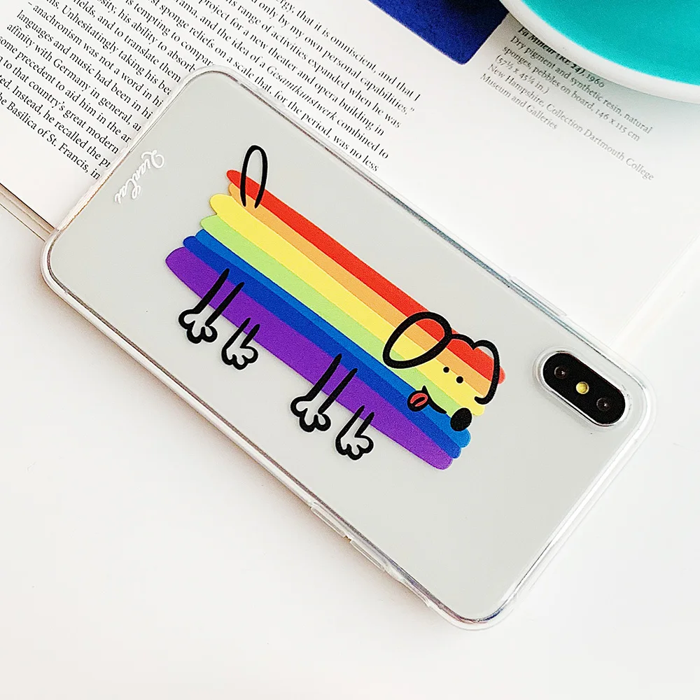KIPX1102_12_JONSNOW Phone Case For iPhone 6S 7 8 Plus X XR XS Max Rainbow Dog and Rainyday Pattern Clear Soft Silicone Cover Cases