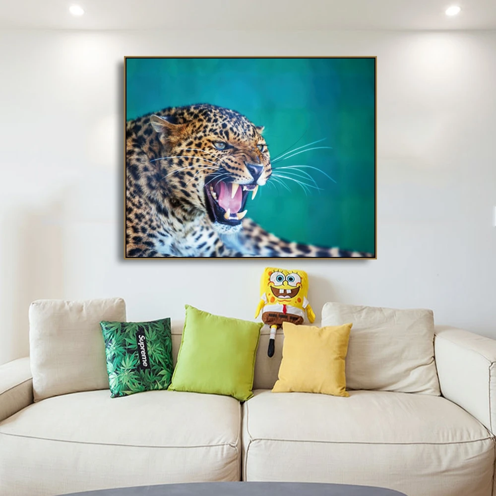 

Laeacco Canvas Calligraphy Painting HD Animal Posters and Prints Leopard Wall Artwork Pictures for Living Room Home Decoration