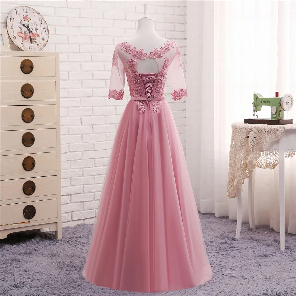 Пыльно-розовые вечерние платья с длинным кружевом и коротким рукавом, Элегантное свадебное платье с вышивкой, прозрачное банкетное сексуальное платье для бала, халат