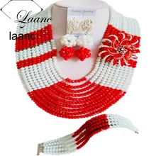 Последний Непрозрачный красный белый Женский Стильный Кристалл бисера нигерийские Свадебные африканские бусины комплект ювелирных изделий ABD183
