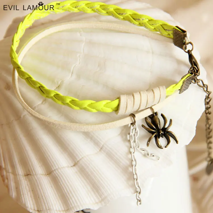 

Trendy Summer Style Beach Anklets for Women Spider Anklet Bracelet Designs Neon Yellow Foot Jewelry Anklets 2015 Brand FL-35