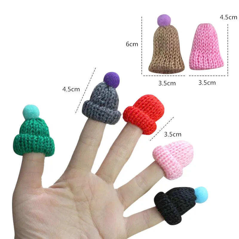 40Pcs Woolen Yarn Knitting Mini Hats DIY Craft Supplie Headwear Garment Doll Toys Decor Kids Scrapbooking Arts Cute Small Caps