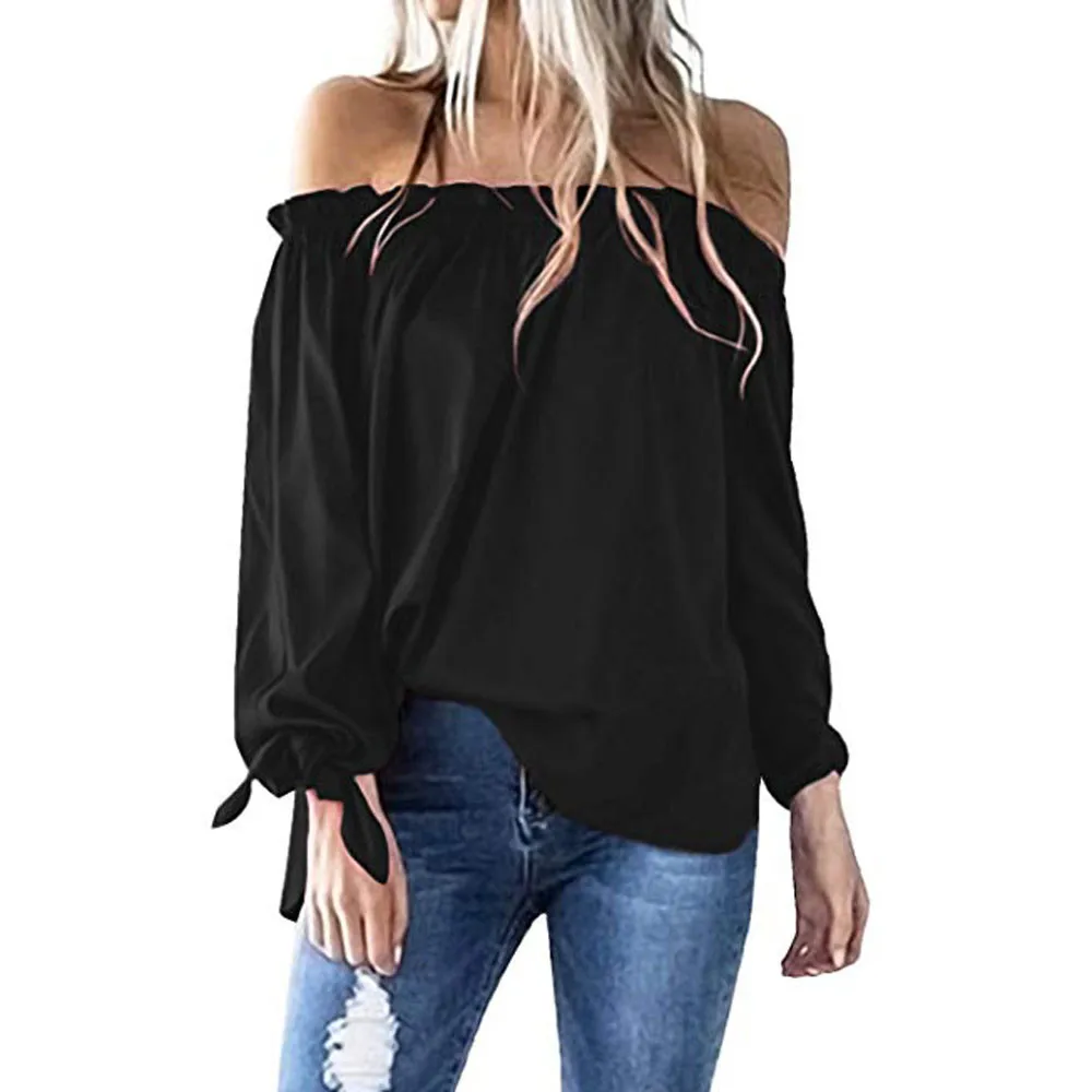 

Womens Tops and Blouses 2018 Long Sleeve Off Shoulder Shirts Tunic Ladies Top Clothes Korean Fashion Clothing Streetwear