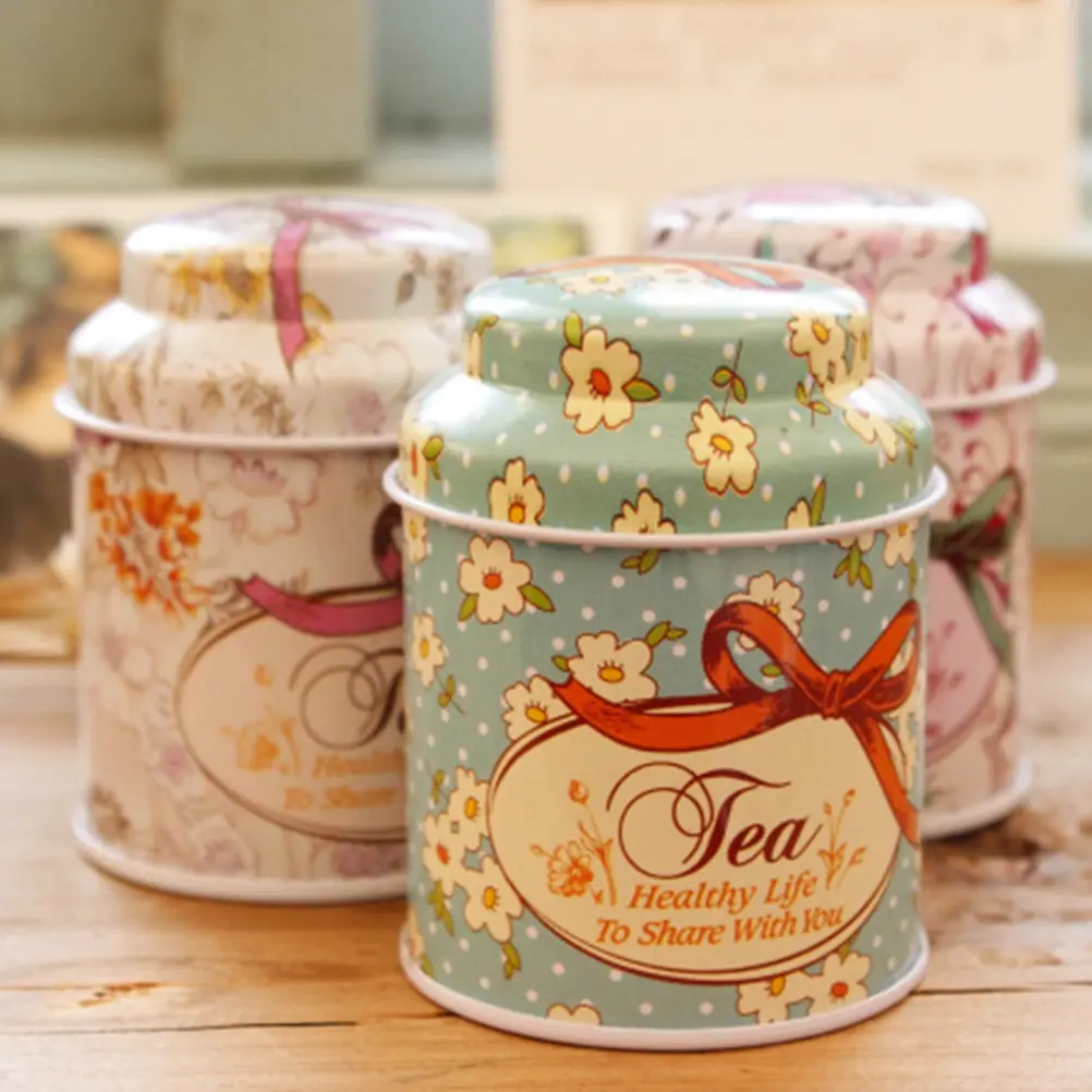 

Fresh Style Candy Sealed Cans Box Flower Design Metal Sugar Coffee Tea Tin Jar Container Random Color