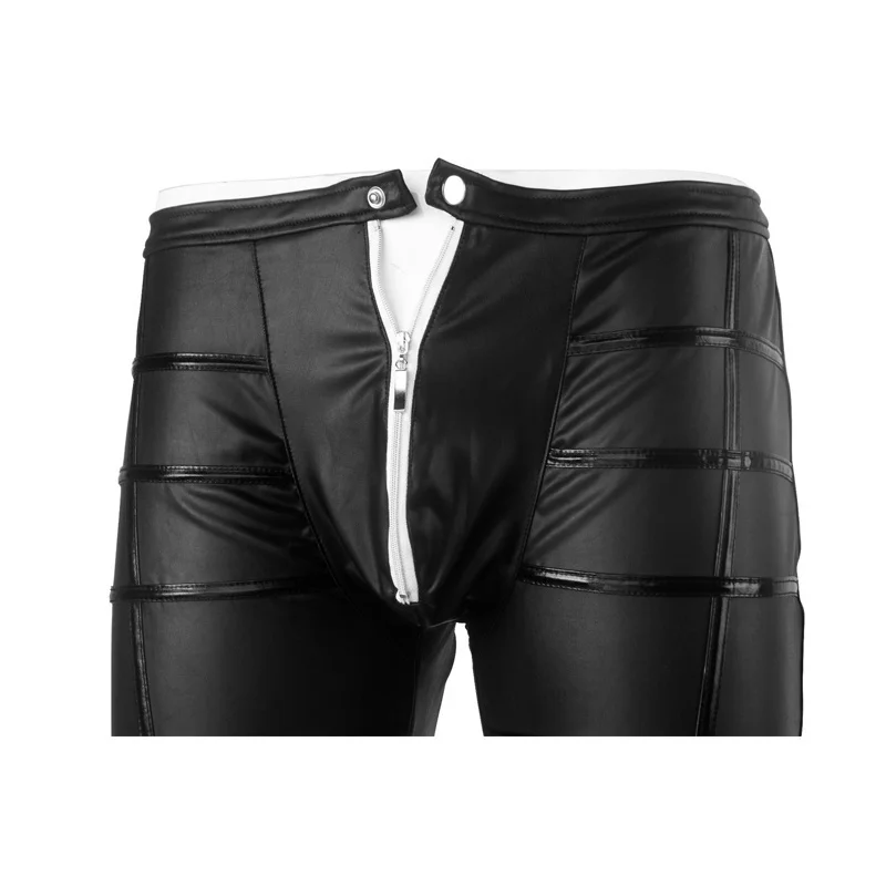 Men's Black Faux Leather Gothic Dark Wetlook Pants Tight Zipper Leggings Costume Club Wear