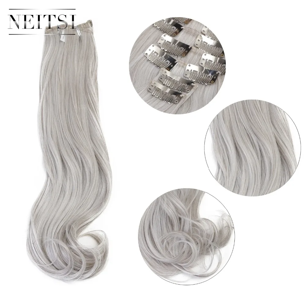 

Neitsi 20'' 7Pcs/Set Curly Clip in Synthetic Hair Extensions Gray#