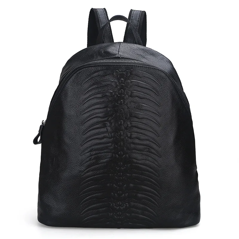 The new Korean fashion embossed leather embossed women s backpack first layer of cowhide ladies shoulder