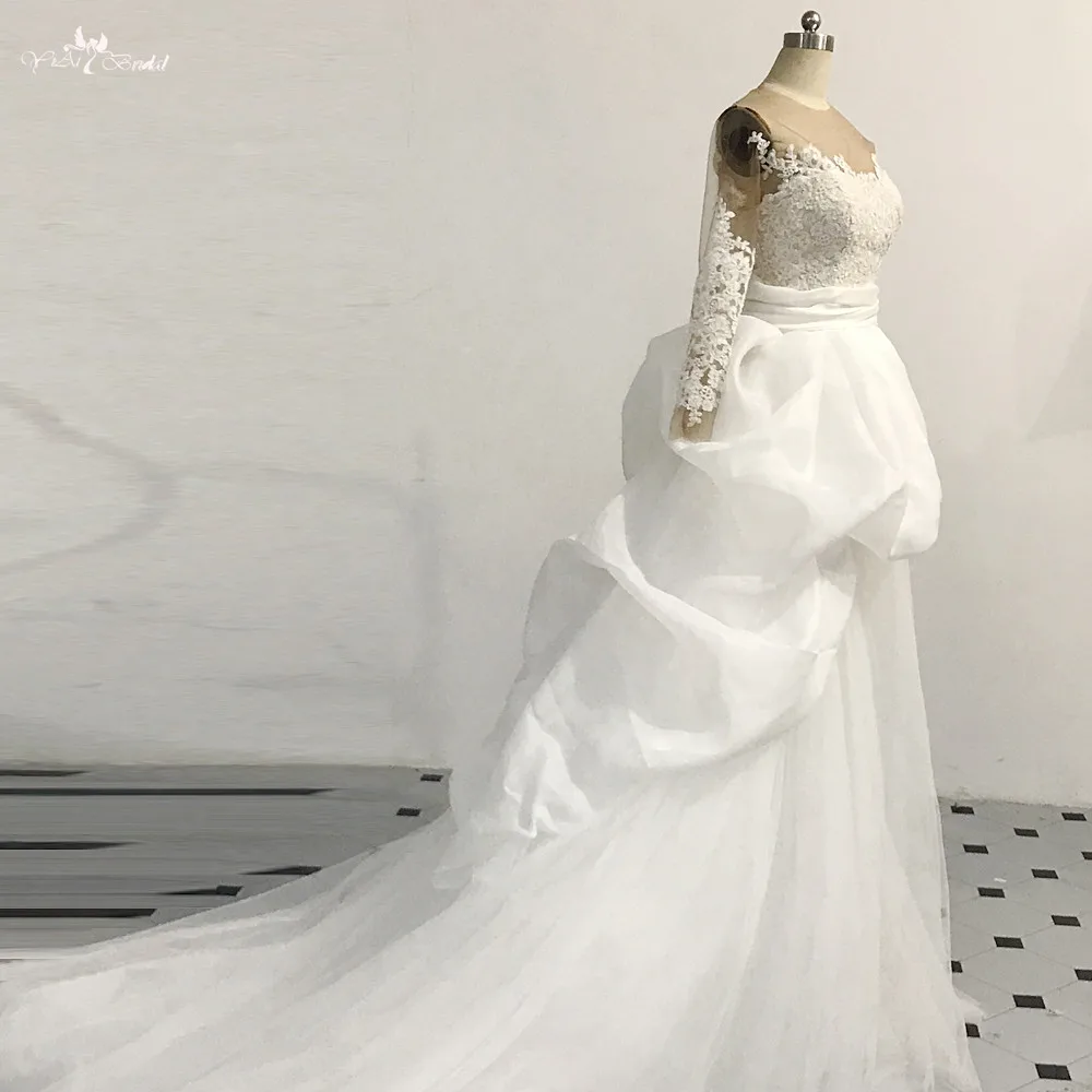 RSW1477 Long Sleeve 2 In 1 Short Wedding Dress With Detachable (3)