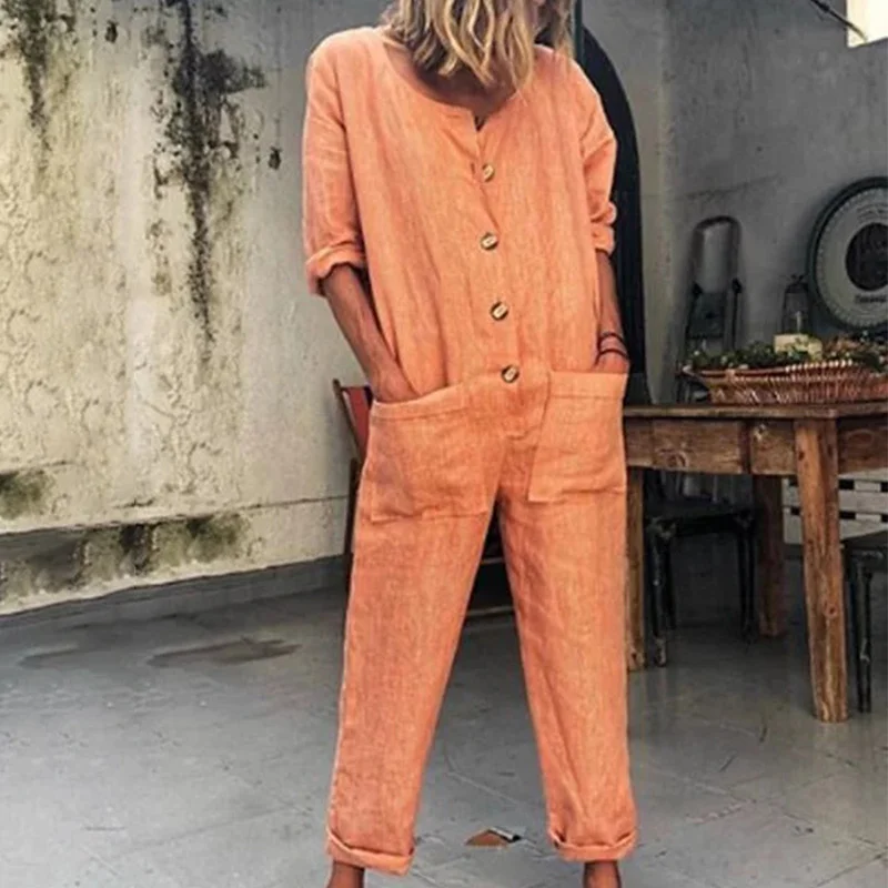 Alion Womens Straight-Legs Bib Pocket Long Skinny Fit Overalls Jumpsuits